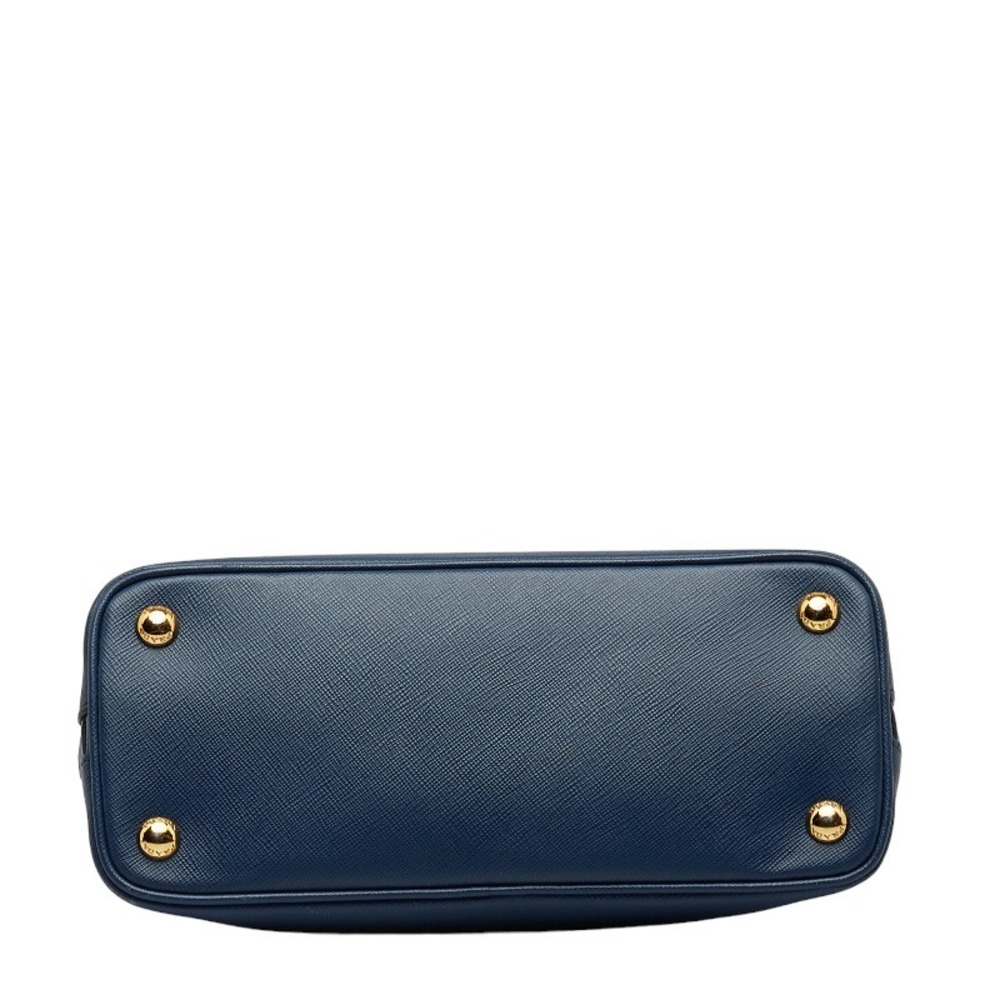 Prada Saffiano Handbag Shoulder Bag 2way Blue Gold Leather - Picture 5 of 8